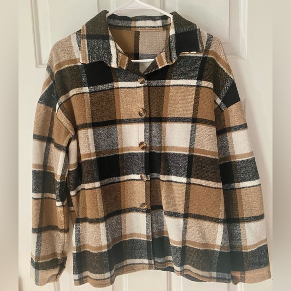 SHEIN Jackets & Blazers - Women's Utility Jacket in Tan and Black Plaid